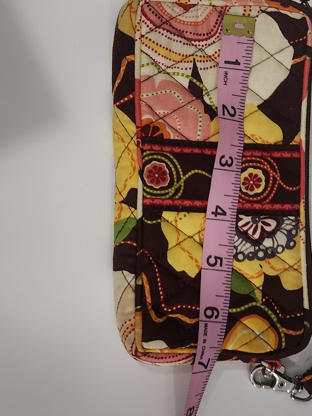 Vera Bradley Quilted Floral Mini Wristlet in Brown, Yellow & Coral - Picture 6 of 9